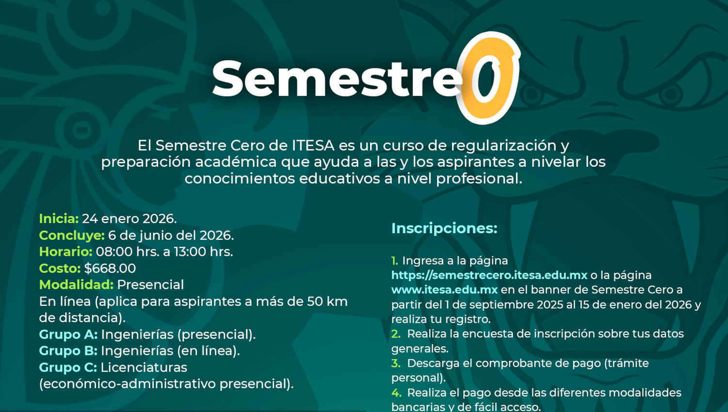 convocatoria semestre cero Enero - Junio 2021